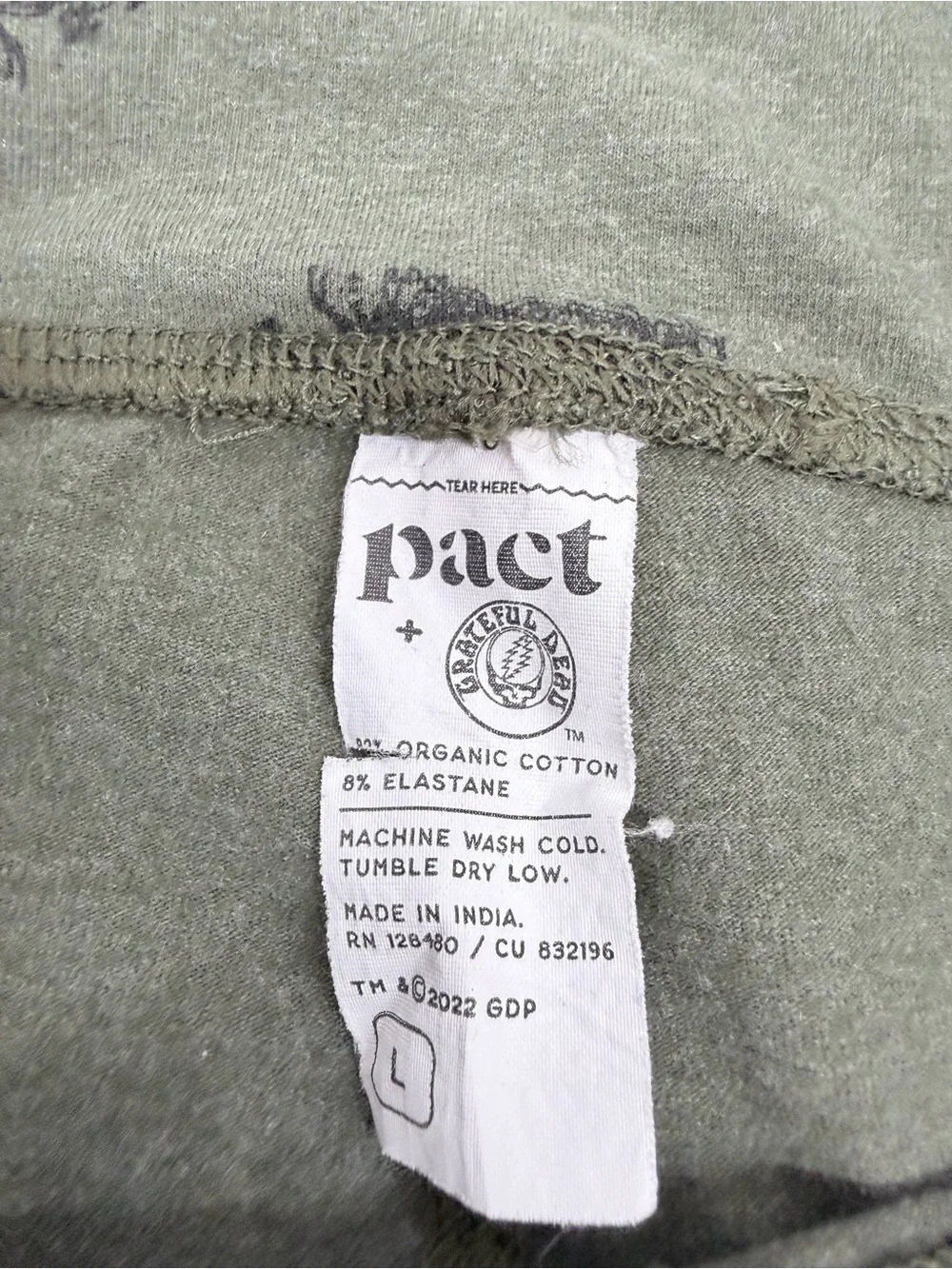 Pact Women’s Size Large Olive Green Grateful Dead Leggings - Picture 10 of 12